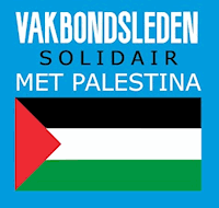 Vakbondsleden solidair met Palestina met vlag